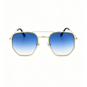 Óculos de Sol Hexagonal Dourado com Lentes Azul Degradê