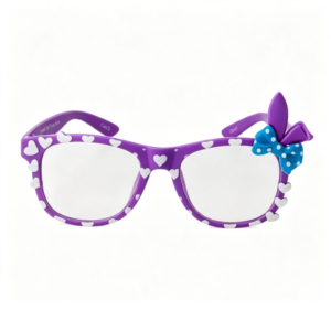 Óculos Infantil Redondo Roxo com Corações e Laço 3D