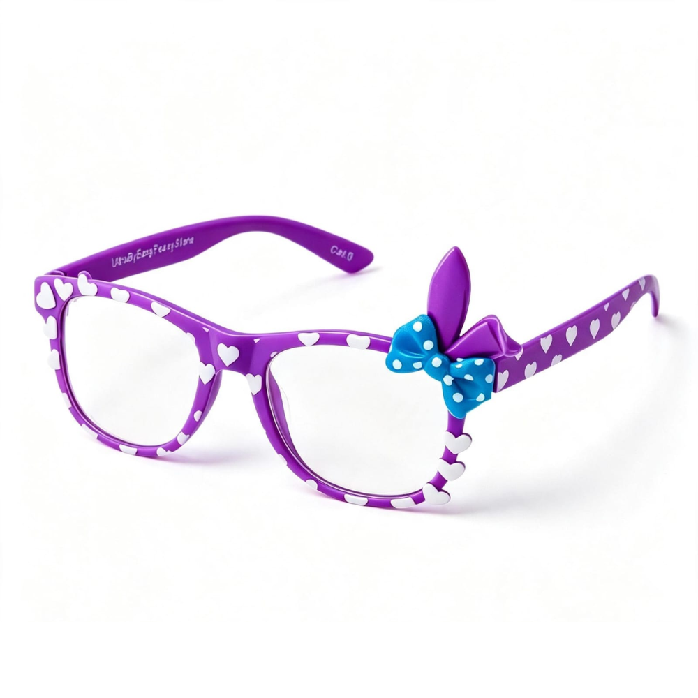 Óculos Infantil Redondo Roxo com Corações e Laço 3D - Imagem 2