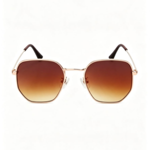 Óculos de Sol Hexagonal Ouro-Rosa com Lentes Marrom Degradê