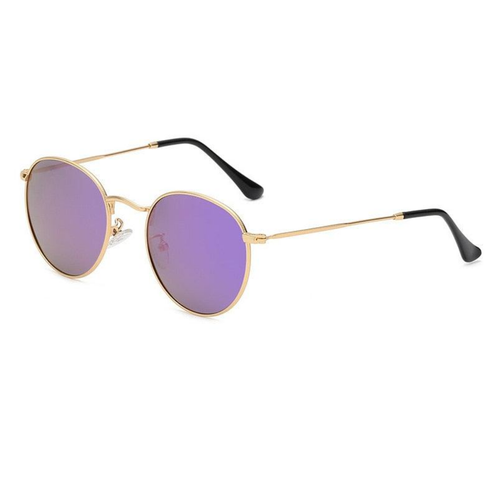 Óculos de Sol Redondo Dourado com Lentes Roxo-Espelhadas - Imagem 2