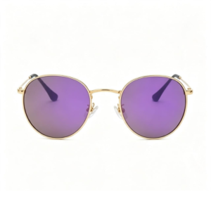Óculos de Sol Redondo Dourado com Lentes Roxo-Espelhadas