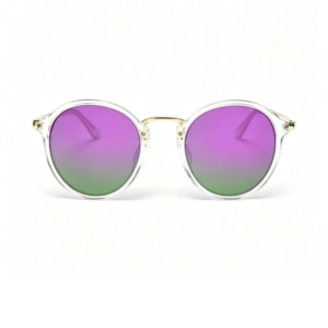 Óculos de Sol Redondo Transparente com Lentes Espelhadas Arco-Íris