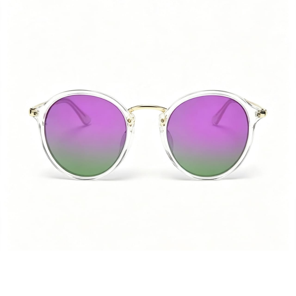Óculos de Sol Redondo Transparente com Lentes Espelhadas Arco-Íris